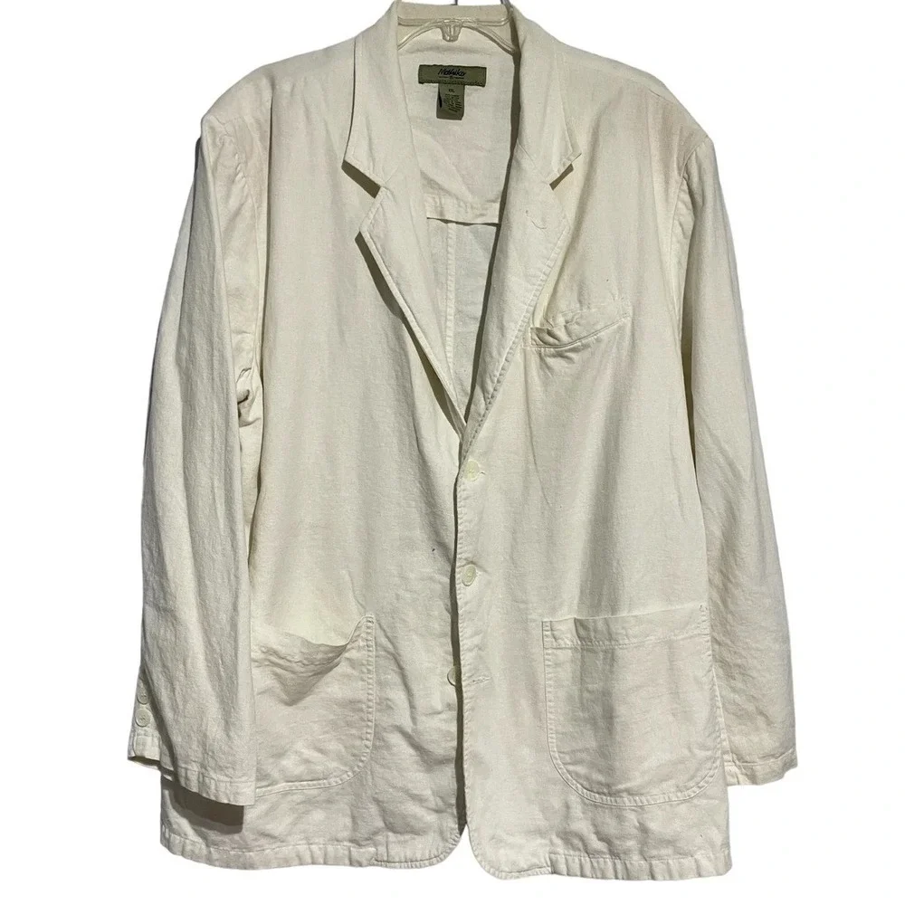 Mohiko Mens XXL Cream Linen Rayon Blend 3-Button Casual Blazer Jacket Off White‎